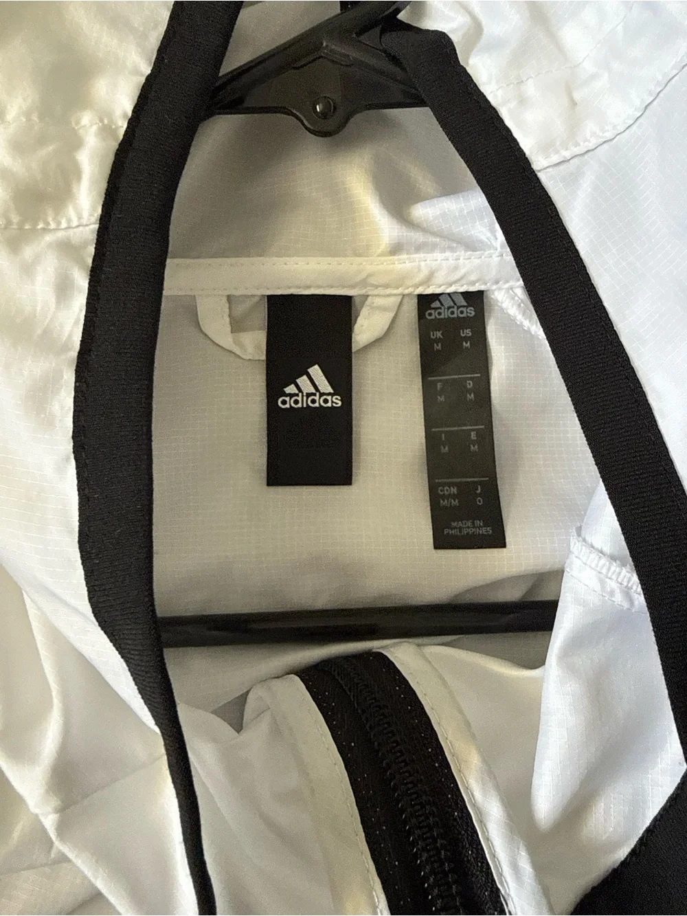Men's Adidas White Hooded Windbreaker Jacket with Black Trim